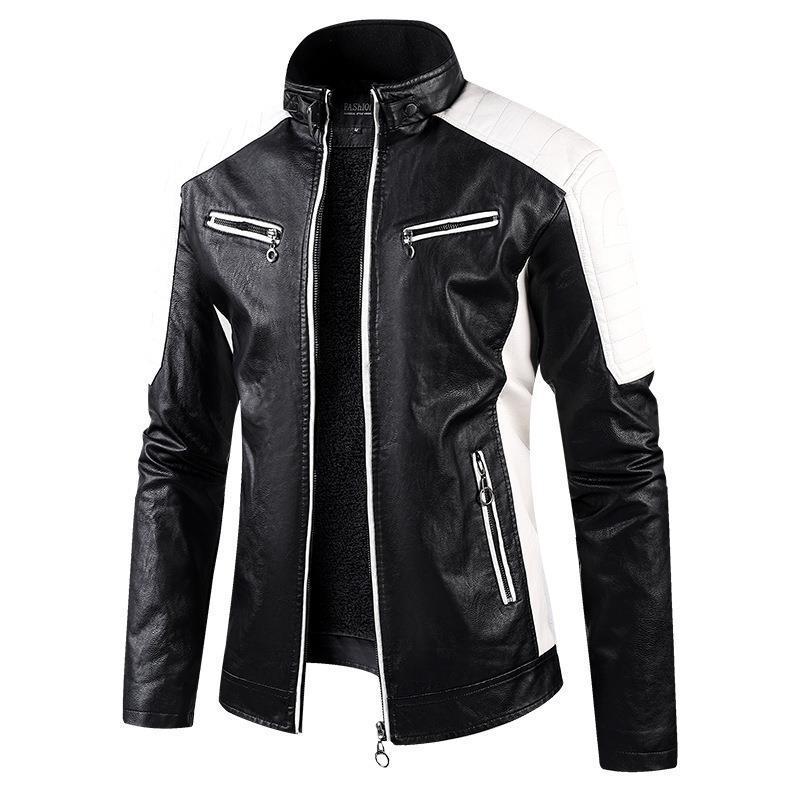 European Size Autumn And Winter Leisure Leather Men's Coat Fleece-lined