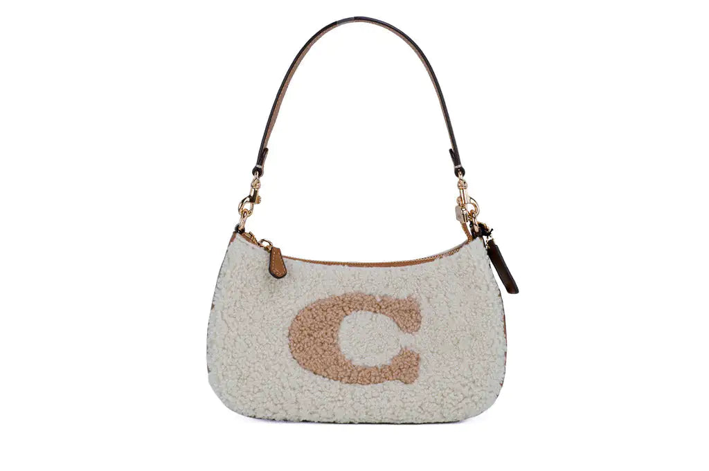 Coach Teri Small Shearling Leather Logo Motif Shoulder Bag