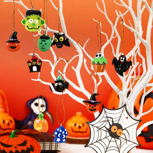 36PCS Mini Resin Halloween Ornaments - Tiny Hanging Decorations For Tree, Miniatures Figurines Charms With String, Resin Pendants For Party Decor, Small-Cannot Be Listed On Amazon Platform - Velora
