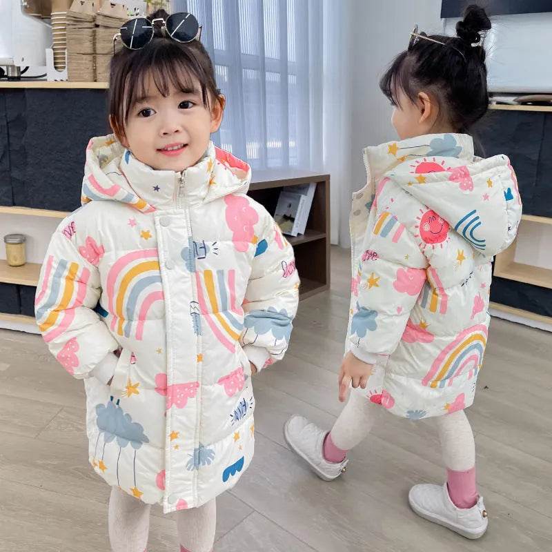 New Style Children's Down Jacket Middle Long Cute Thickened Cotton - Velora