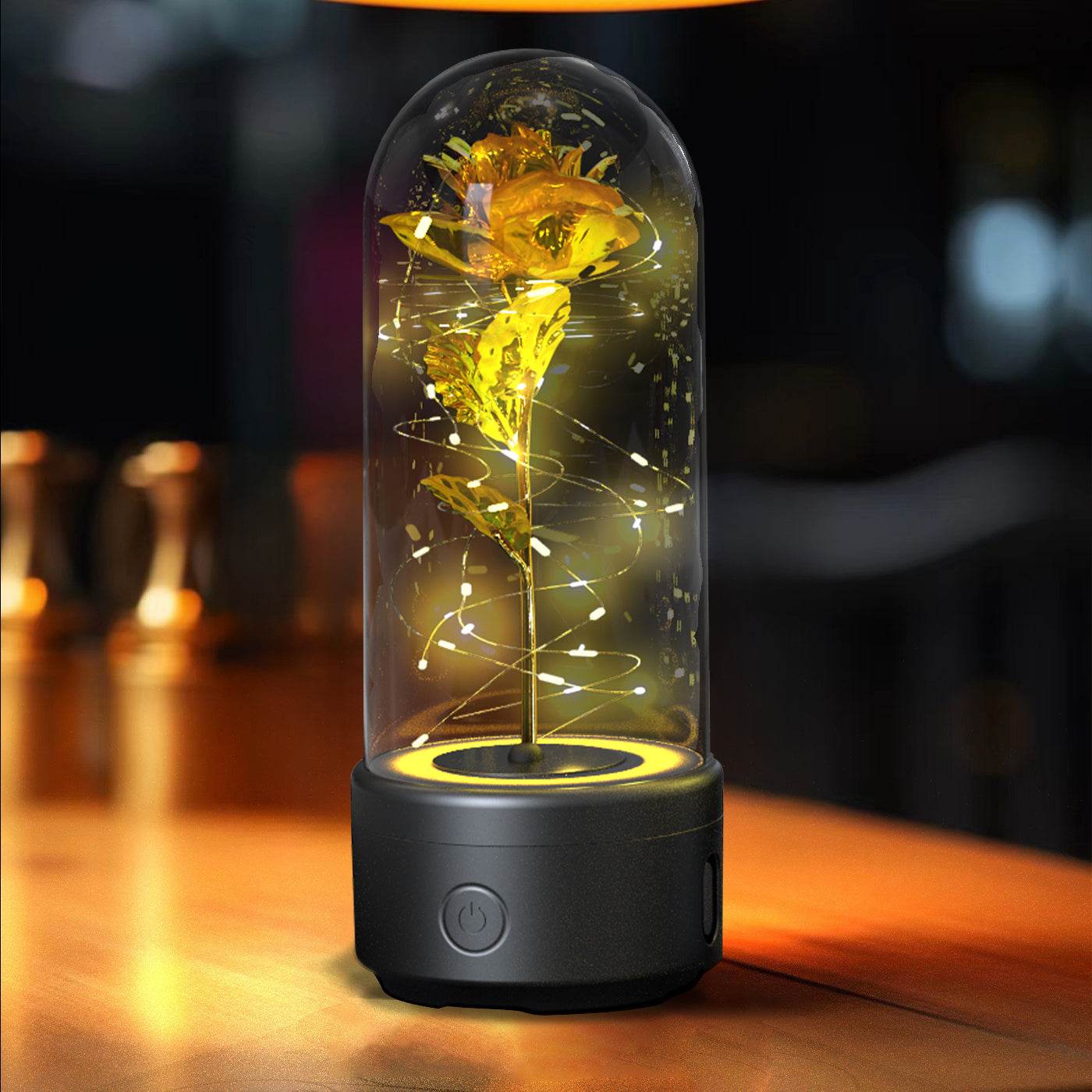 Creative 2 In 1 Rose Flowers LED Light And Bluetooth-compatible Speaker Valentine's Day Gift Rose Luminous Night Light Ornament In Glass Cover - Velora