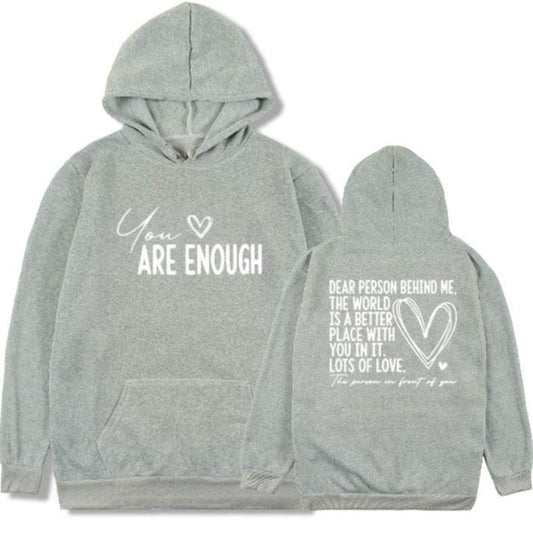 New YOU ARE ENOUGH Lettered Casual Hoodie - Velora