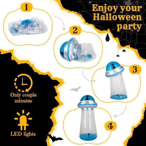 8.8 FT Halloween Inflatable UFO Yard Decoration, Fun Tall Blow Up Yard Decor With Built-in LED Lights And Stand Inside Design For Holiday Party Yard Lawn Garden Decor Indoor Outdoor - Velora