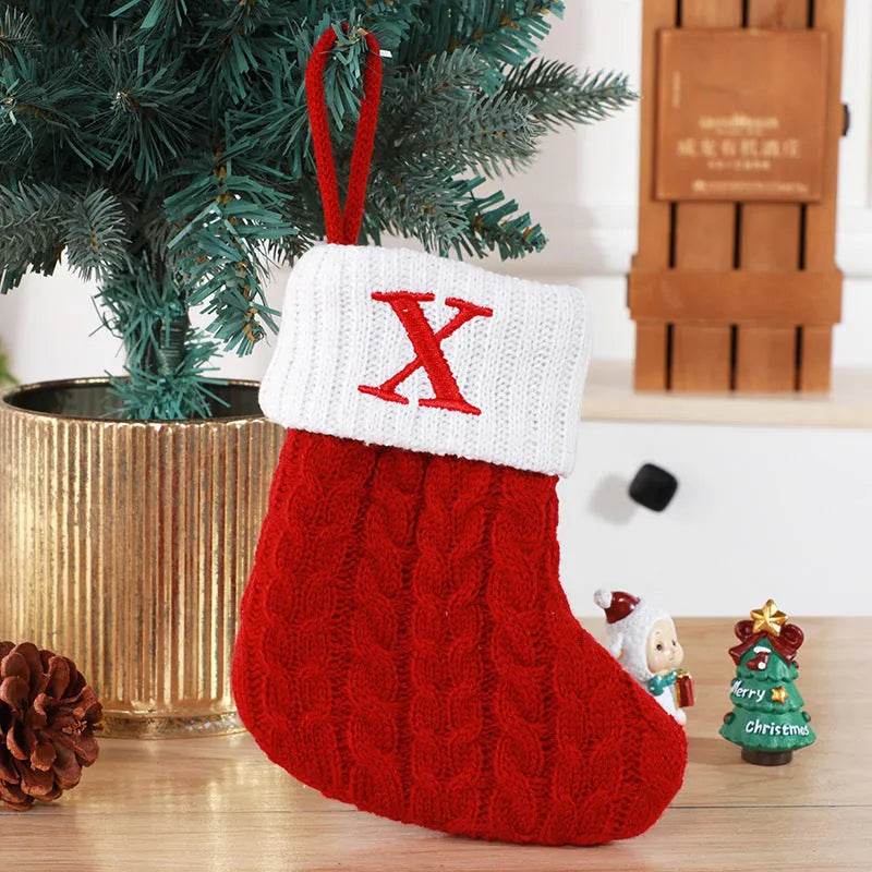 Cute Letters Christmas Stockings Decorative Creative Tree Pendant Wool Knitted Socks - Velora