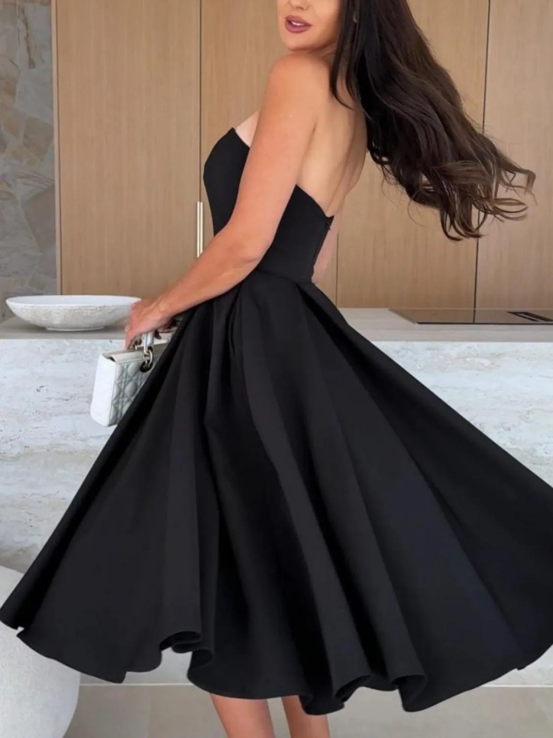 Solid Color Tube Midi Dress - Velora