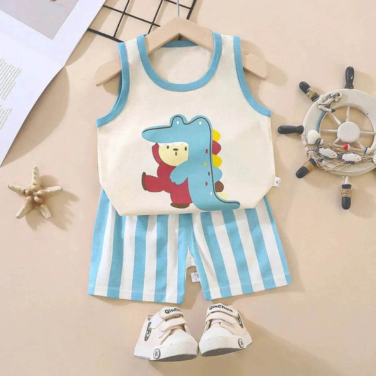 Casual Children's Pure Cotton Cartoon Printed Vest Set Two piece for baby boys - Velora
