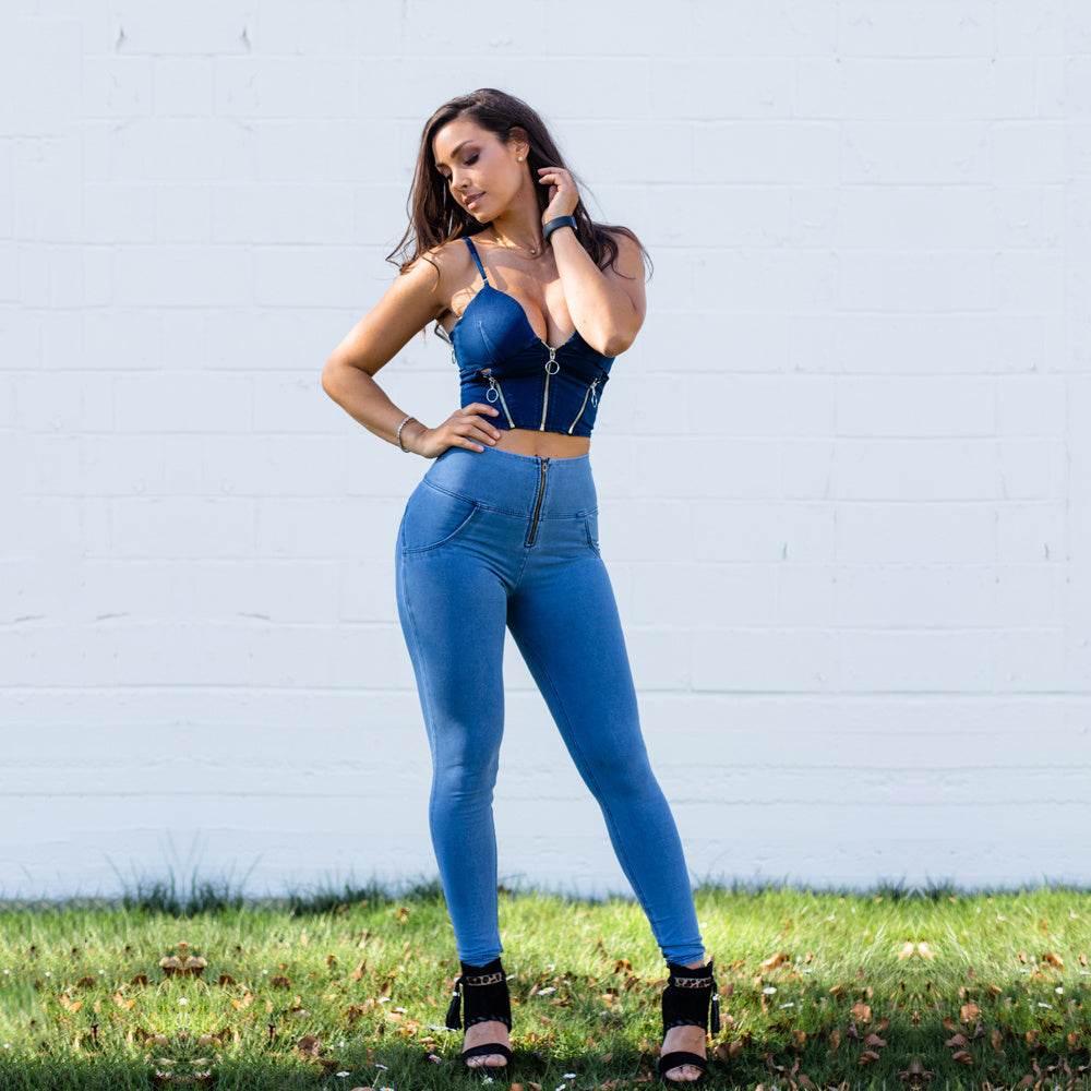 Shascullfites Shaper Set Light Blue Lift Jeggings Sets High Waist Jeans Crop Top Two Piece Sets Womens Outifits - Velora