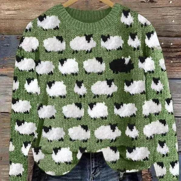 Printed Round Neck Christmas Deer Couples Sweater - Velora