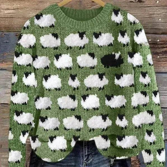 Printed Round Neck Christmas Deer Couples Sweater - Velora