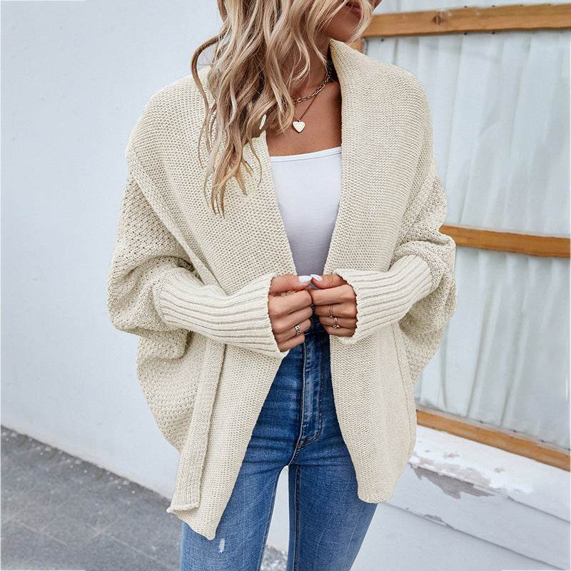New Loose Knitted Sweater Solid Color Bat Sleeve Large Lapel Cardigan Autumn And Winter Fashion Jacket For Women Clothing - Velora