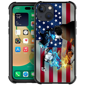 DJSOK Case Compatible with iPhone 14Ice and Fire Soccer America Flag Pattern DesignCase for iPhone 14 CaseDesign Pattern Back Bumper Anti Scratch Reinforced Corners Soft TPU Case