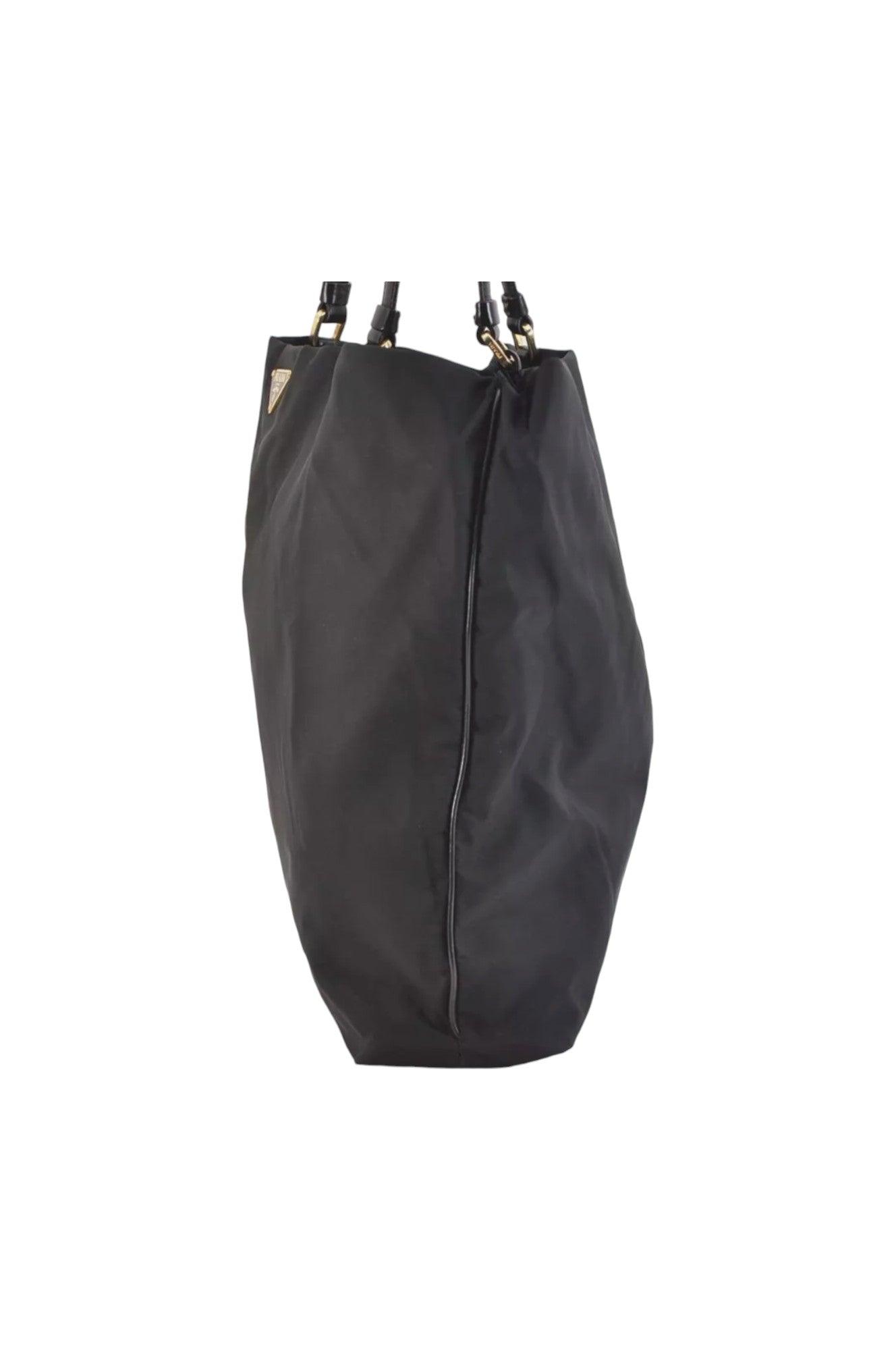 PRADA Vintage Nylon Tessuto Leather Shoulder Bag Purse Black 9107K - Velora