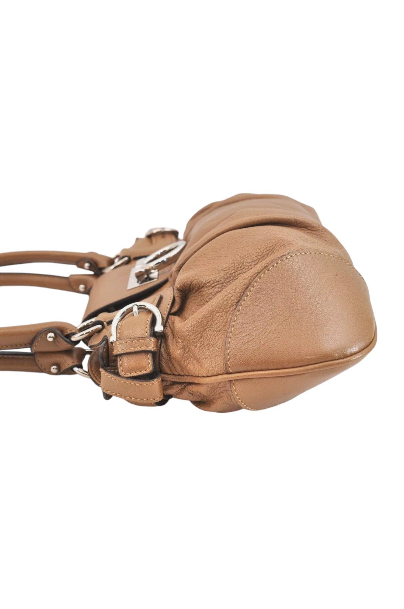 Salvatore Ferragamo Gancini Leather Shoulder Hand Bag Brown 7570K - Velora