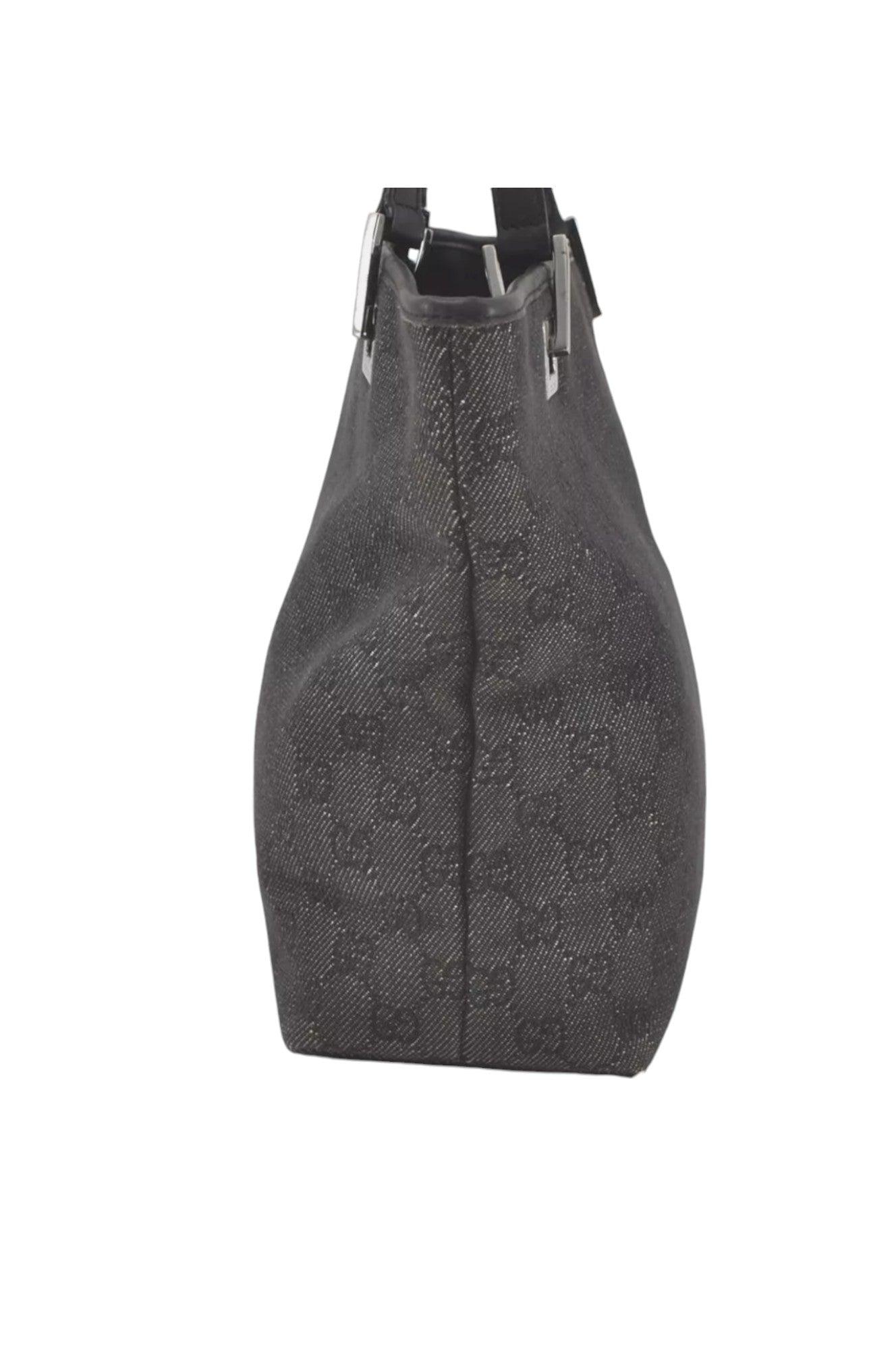 GUCCI Vintage Shoulder Tote Bag GG Canvas Leather 31244 Black 7900K - Velora