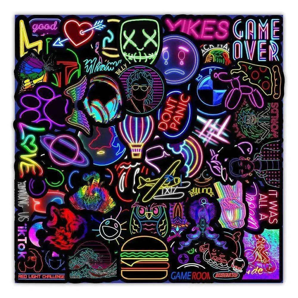 50 New Neon Stickers Car Trunk Phone Water Cup Decoration Stickers - Velora