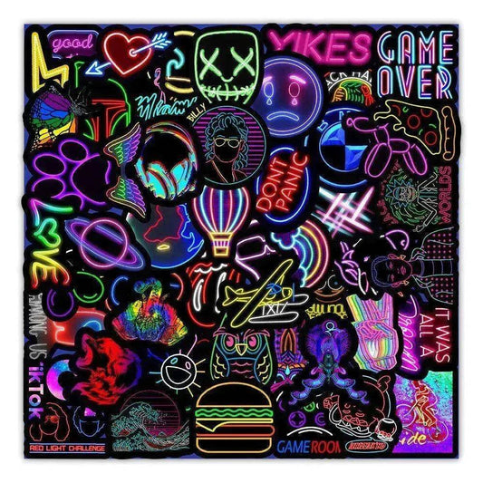 50 New Neon Stickers Car Trunk Phone Water Cup Decoration Stickers - Velora