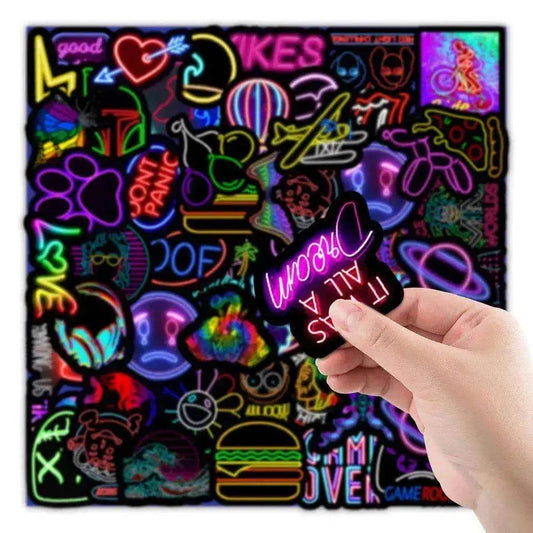 50 New Neon Stickers Car Trunk Phone Water Cup Decoration Stickers - Velora