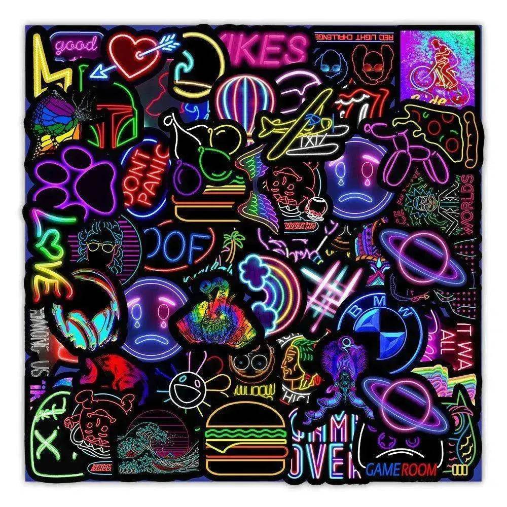50 New Neon Stickers Car Trunk Phone Water Cup Decoration Stickers - Velora