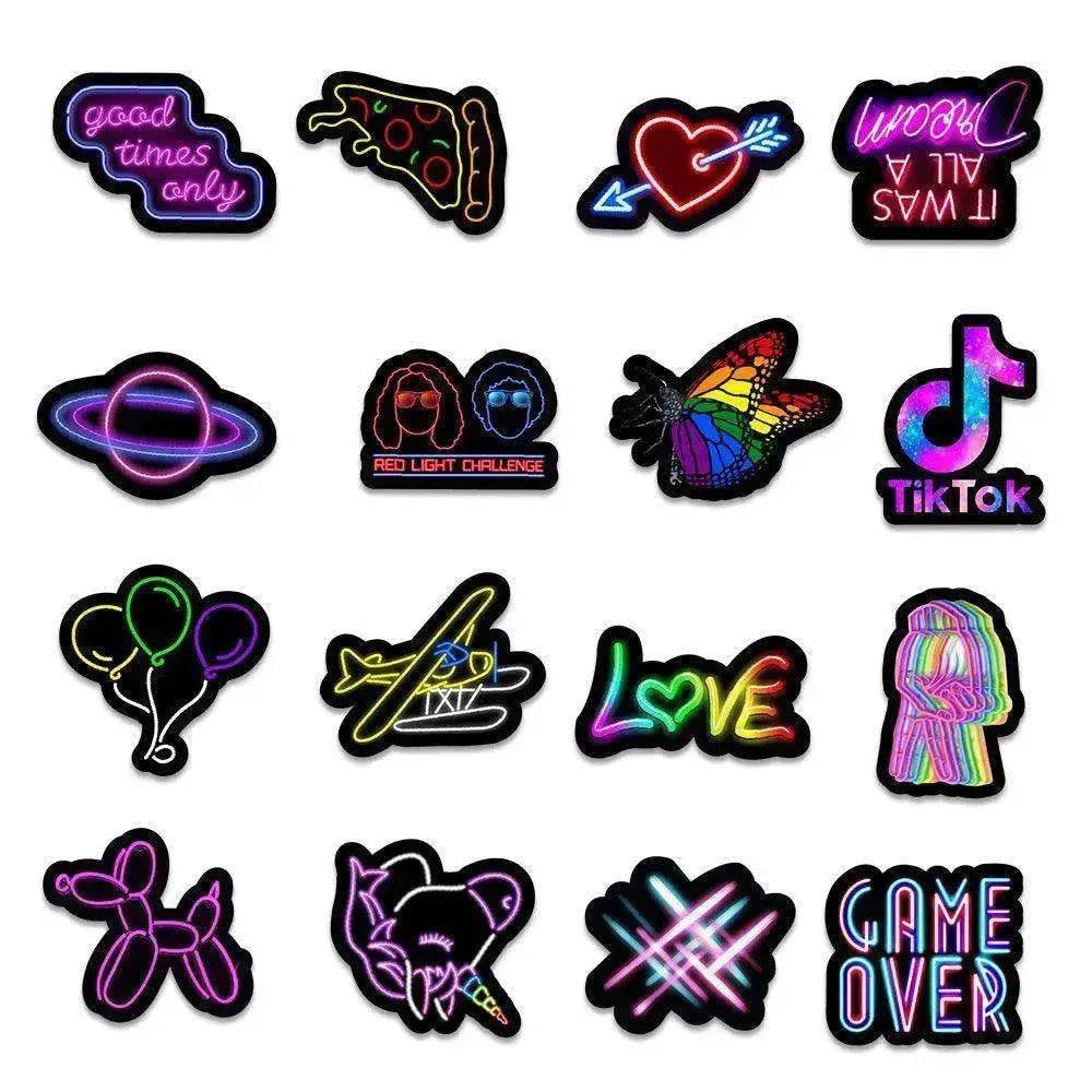 50 New Neon Stickers Car Trunk Phone Water Cup Decoration Stickers - Velora