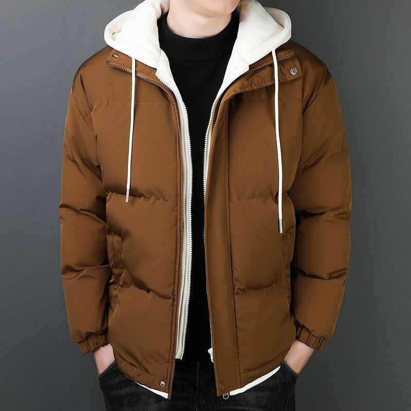 Fake Two-piece Men's Windproof Warm Hooded Cotton Jacket Thickened