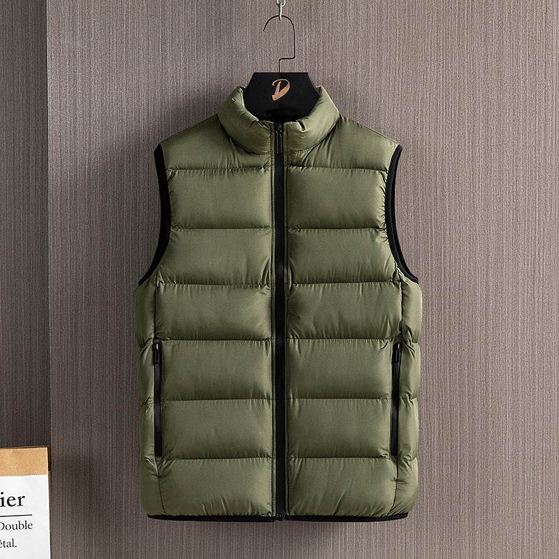 Men's Fashionable Handsome Warm Solid Color Cotton Vest Stand Collar - Velora