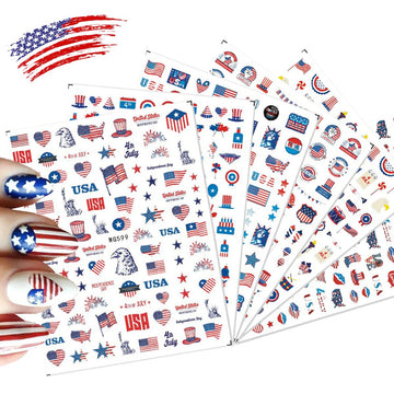 4th of July Nail Art Stickers American Flag Patriotic Independence Day Nail Decals 3D Self-Adhesive USA Flags Heart Star Nail Design I Love America for Memorial Day DIY Nail Decoration