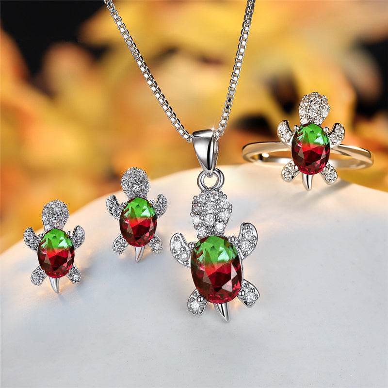 Fashion Oval Zircon Pendant Turtle Shape Necklaces With Rainbow Stone Multicolor Animal Necklace Jewelry For Woman And Children - Velora