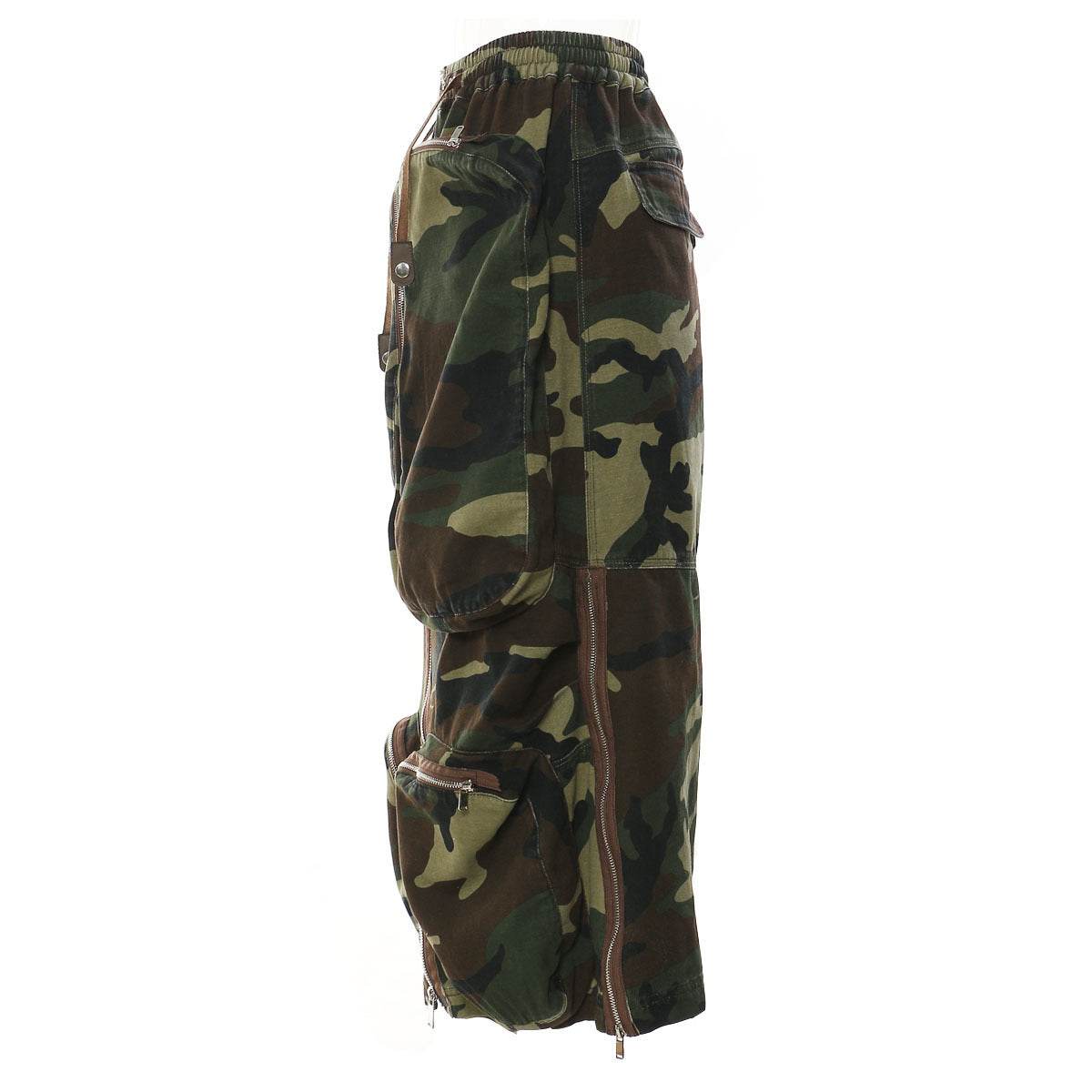Three-dimensional Camouflage Zipper Pocket Side Slit pencil Midi Cargo Skirt - Velora