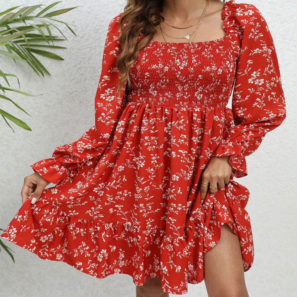 Casual Spring And Summer lantern Sleeve floral Mini Dress - Velora