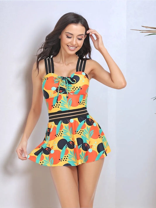 Ruched Printed Sweetheart Neck Two-Piece Swim Set - Velora
