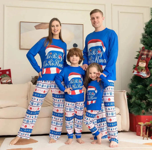 Matching Family Pajamas Sets Christmas PJ's Letter Print Top And Plaid Pants Jammies Sleepwear - Velora