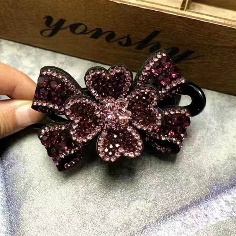 Elegant Rhinestone Barrette Flower Hair Clip - Velora