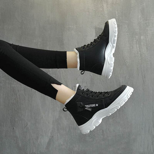 Fleece Lace-up Boots Winter Warm Short Plush High-top Shoes - Velora