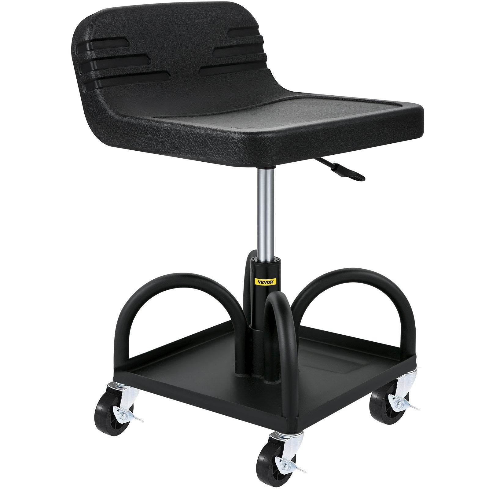 Rolling Garage Stool, 300LBS Capacity, Adjustable Height From 15.7 In To 20.5 In, Mechanic Seat With 360-degree Swivel Wheels And Tool Tray, For Workshop, Auto Repair Shop, Black - Velora