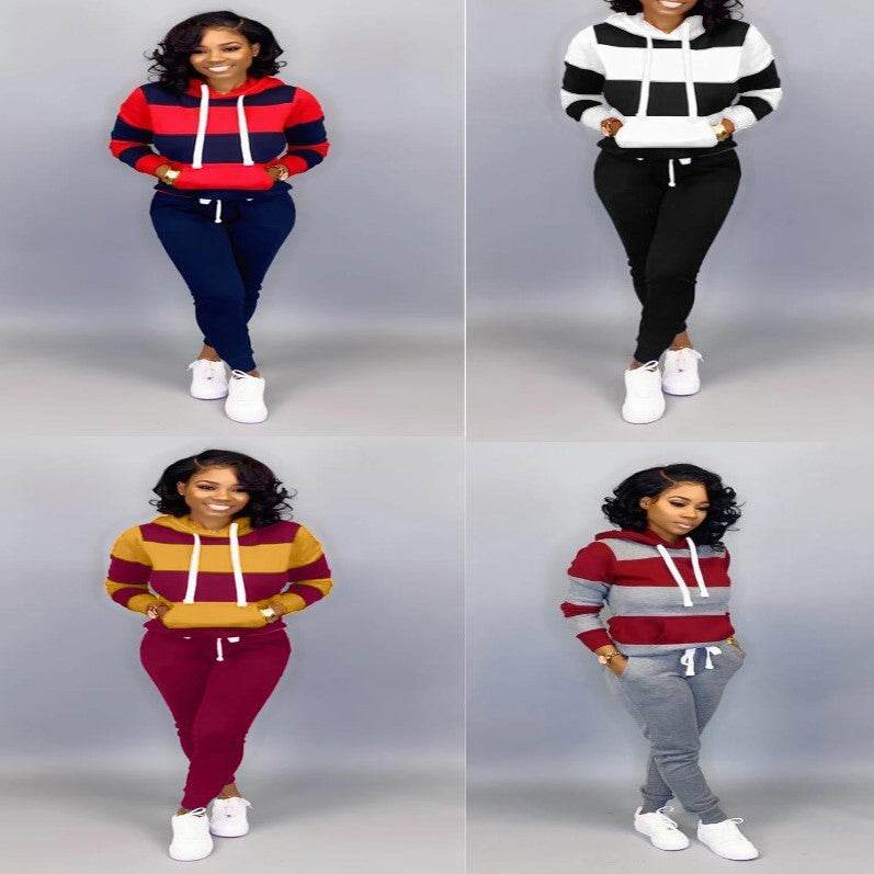 Women's Clothing Sweater Stitching Hooded Casual Sports Suit - Velora