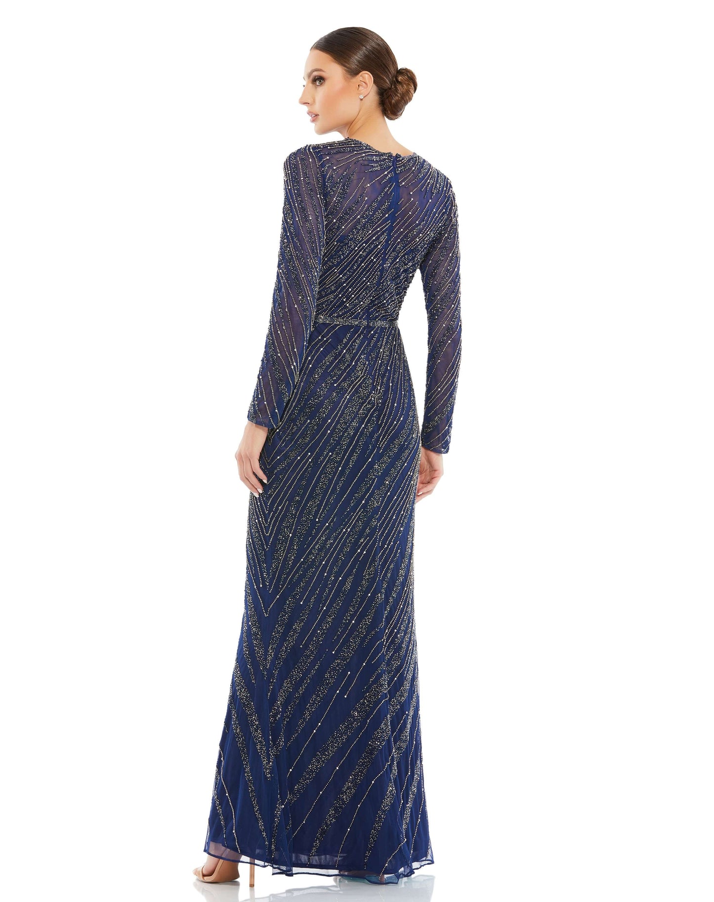 Long Sleeve Beaded Column Gown