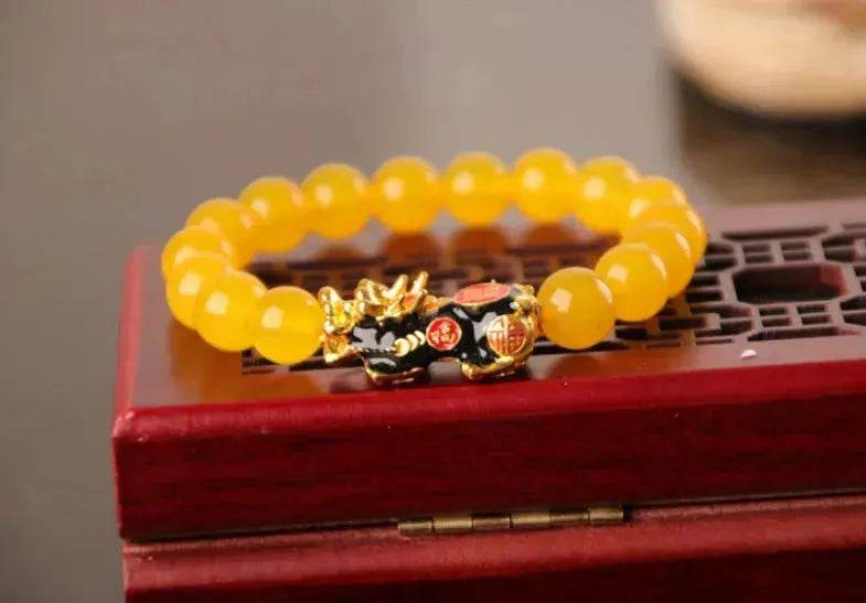 3D Gold Plated PiXiu Crystal Beaded Bracelet - Velora