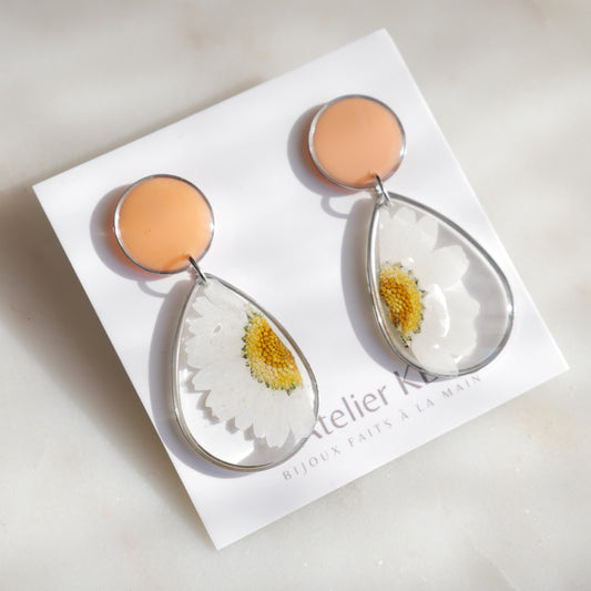 Boucles d'oreilles duo Margo blanc et orange - goute - Velora