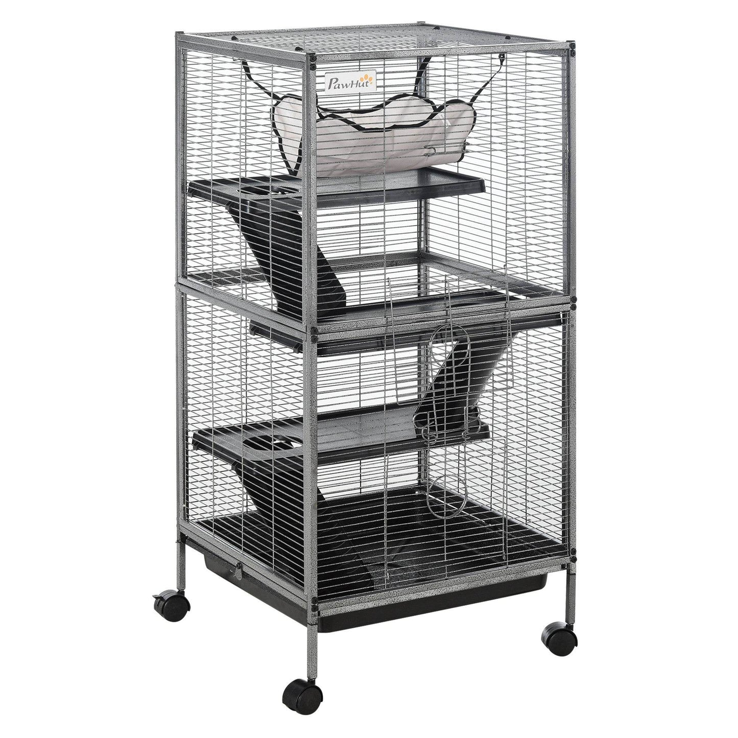 Large Metal 4 Tiers Small Animal Cage With Hammock, Removable Tray, Extra Space For Ferrets Chinchillas, Gray - Velora