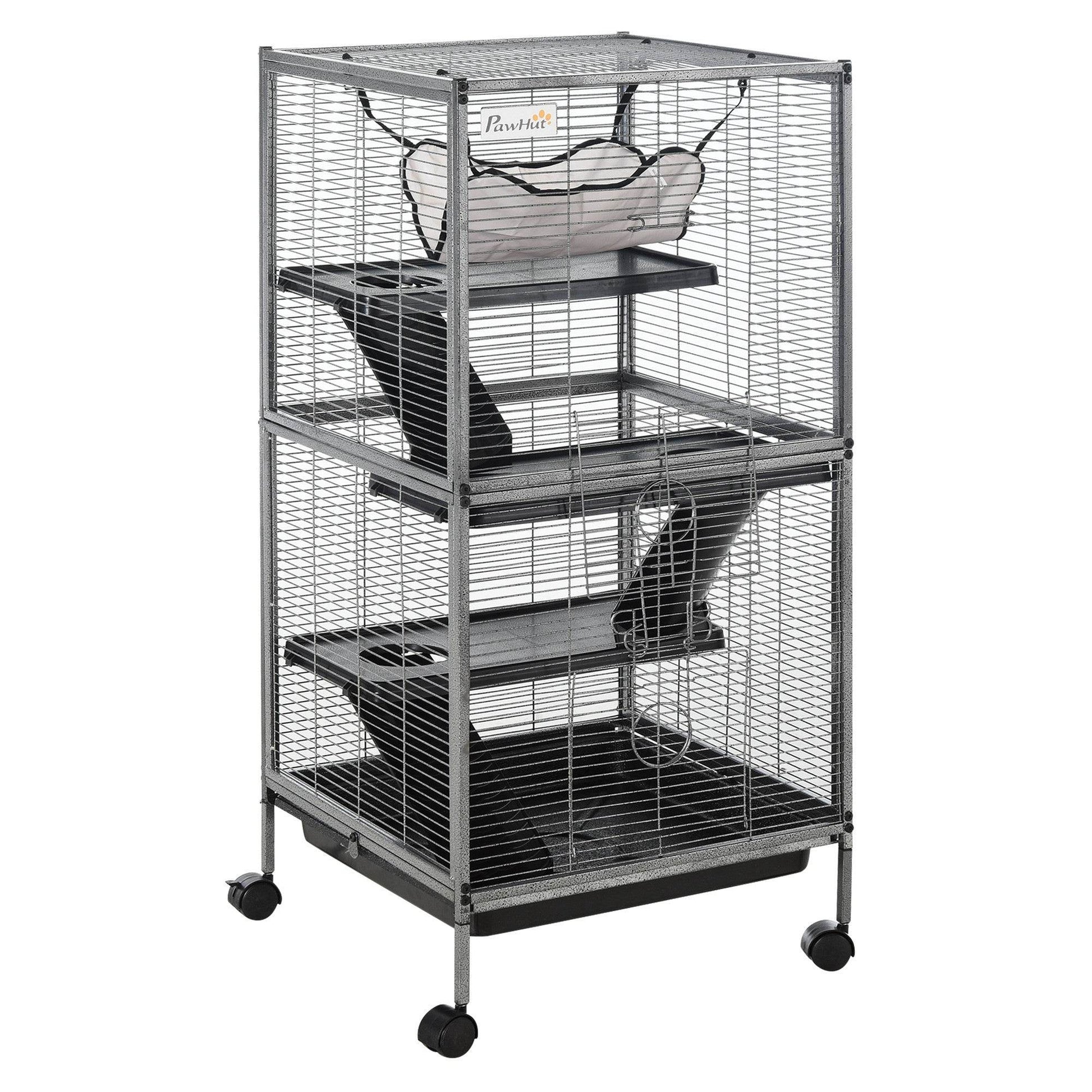 Large Metal 4 Tiers Small Animal Cage With Hammock, Removable Tray, Extra Space For Ferrets Chinchillas, Gray - Velora