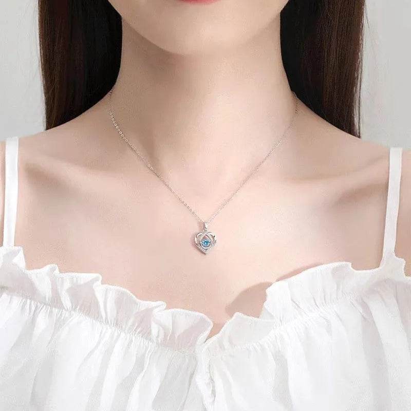 S925 Beating Heart-shaped Necklace Women Luxury Love Rhinestones Necklace Jewelry Gift For Valentine's Day - Velora