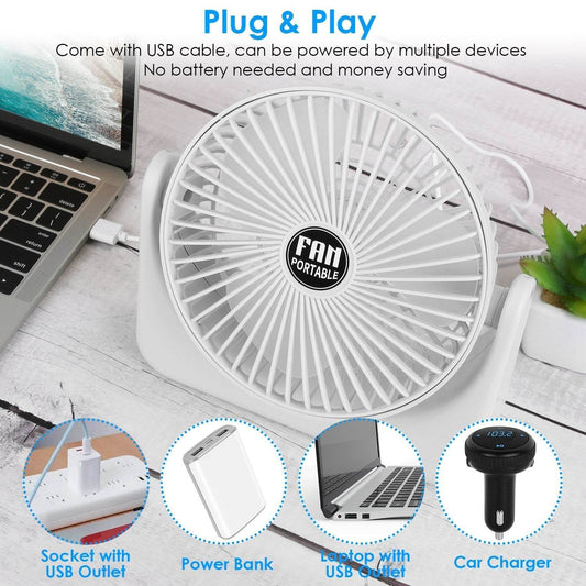 6.5in Desk Fan USB Powered 2 Speeds Table Cooling Fan Tilt Quiet Desktop Fan For Bedroom Office - Velora