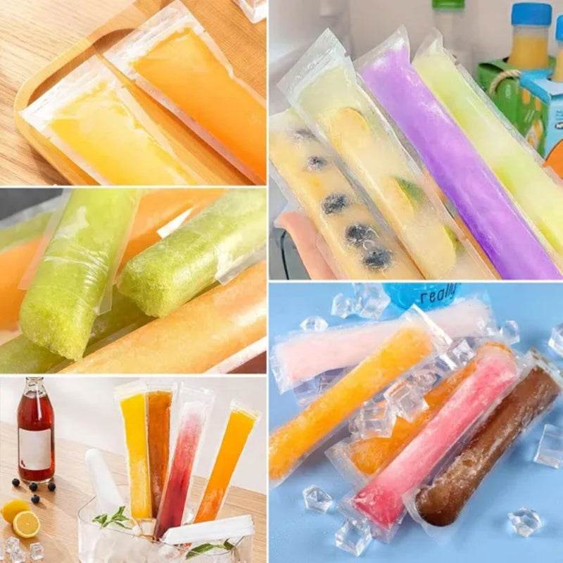 320 Pcs Disposable Beverage Packaging Bag Ice Popsicle Mold Bags With 2 Pcs Orange Funnels DIY Ice Lolly Bags BPA Free Freezer Tubes With Zip Seals For Summer Halloween Birthday Party - Velora