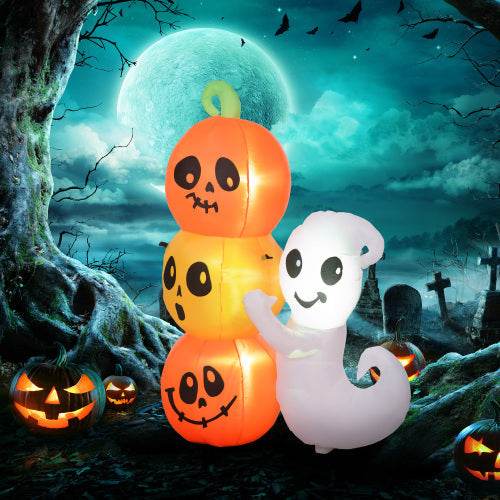 HOMCOM 5ft Inflatable Halloween Decoration Ghost And Pumpkin, Blow Up Outdoor LED Yard Display, Waterproof - Velora