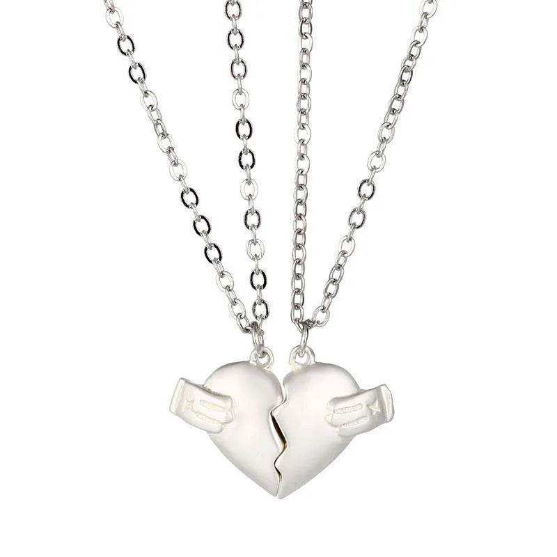 Creative Magnet Love Necklace 2pcs Heart-broken Shape Necklace Men And Women Personalized Jewelry For Valentine's Day - Velora