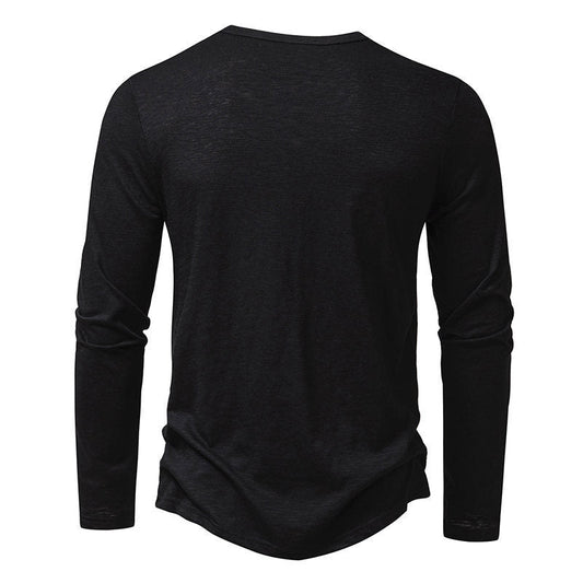 Men's Long-sleeved T-shirt Fashion Casual Solid Color Pullover Button Top Autumn And Spring Clothing - Velora