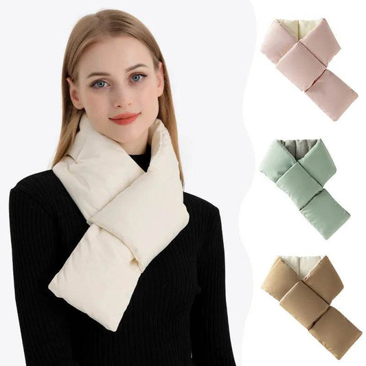 Warm Cross-design Pocket Scarf For Women Winter Outdoor Sports Skiing Cold-proof Down Cotton Plus Velvet Short Scarf - Velora