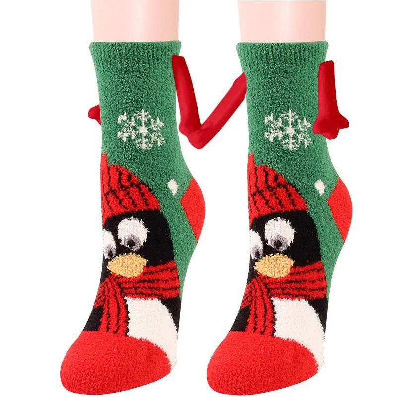 Soft Carton Christmas-themed Fleece Winter Home socks for Women