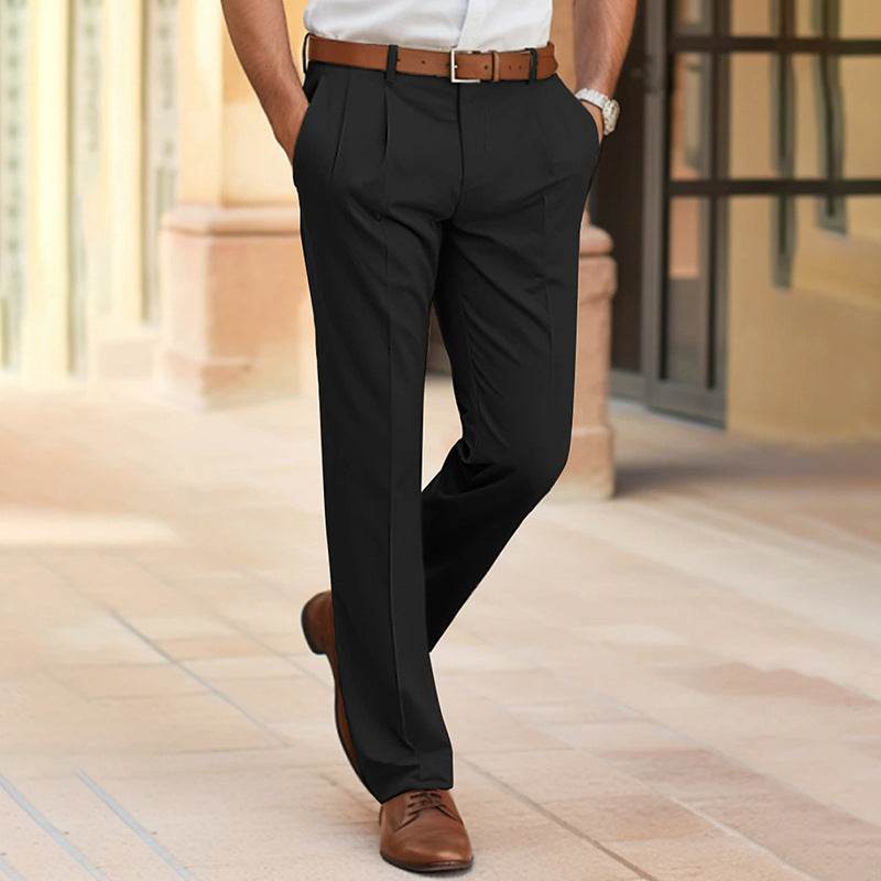 Men's Casual Suit Pants Fashion Trousers Mid Waist Straight Long Pants For Office Business Formal - Velora