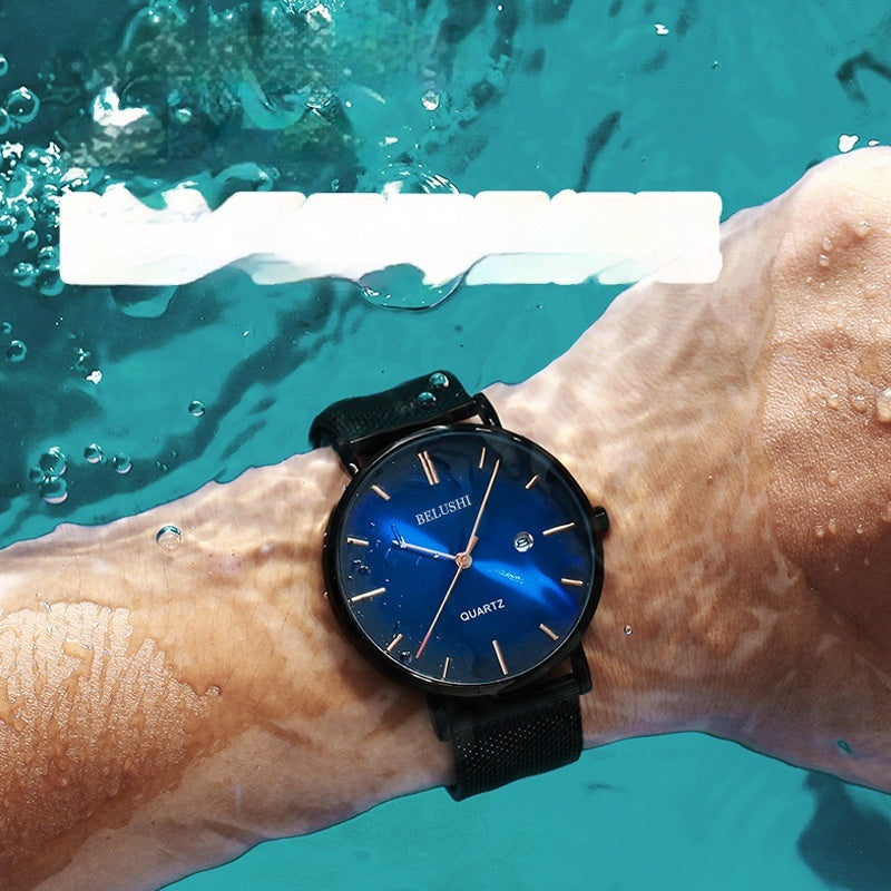 Blue Light Ultra-thin Fashion Men's Waterproof Quartz Watch